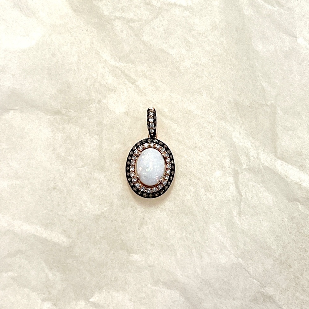 Effy opal pendant with diamond halo, 14k rose gold.